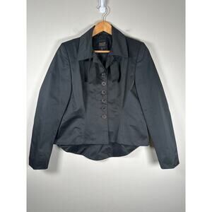 Pauw Amsterdam Blazer Jacket Black Satin Button Up Structured‎ Peplum Size Large